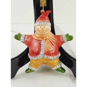 Christmas Santa Snowman Tree Ornament 5 1/2" Star Shaped Holidays 90s Holidays